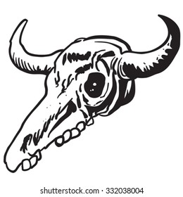 simple black and white cow skull cartoon