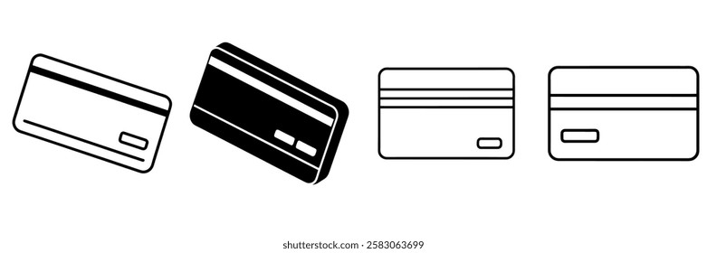 Simple Black and White Credit Card Icons set on white background