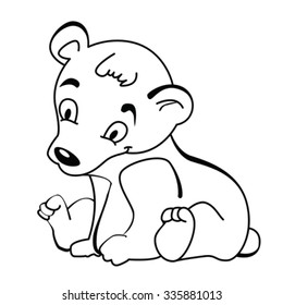 simple black and white cute little bear cartoon