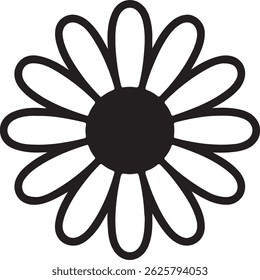 Ilustración vectorial de flor de margarita simple en blanco y negro