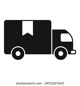 Simple black and white delivery truck icon for transportation, logistics, and shipping industry vector illustration