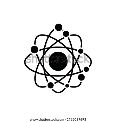 A simple black and white diagram of an atom with electrons orbiting the nucleus