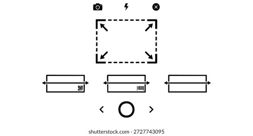 Diagrama simples em preto e branco de três objetos com um quadrado tracejado e setas direcionais