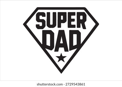 Uma simples forma de diamante preto e branco orgulhosamente exibe o texto "super pai" com uma estrela.