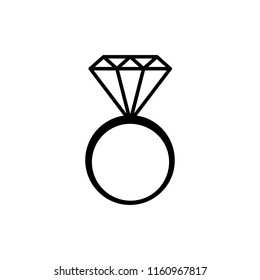 Simple black and white diamond wedding ring icon, vector