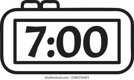 Simple black and white digital alarm clock showing seven o clock, ideal for concepts related to sleep, wake up, morning routine, punctuality, or starting the day