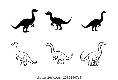 Simple Black and White Dinosaur Silhouettes for Educational Use	
