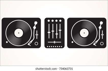 Simple black and white dj mixing turntable set vector illustration
