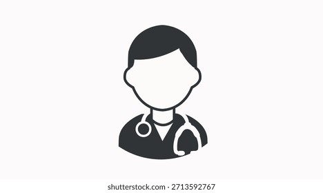 Icono de Vector médico blanco y negro simple con una figura médica profesional. Ideal para proyectos de salud, hospital, clínica, farmacéuticos y de bienestar. Diseño minimalista limpio