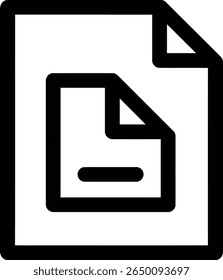 Icono simple de documento en blanco y negro que representa un archivo o página sobre un fondo blanco.