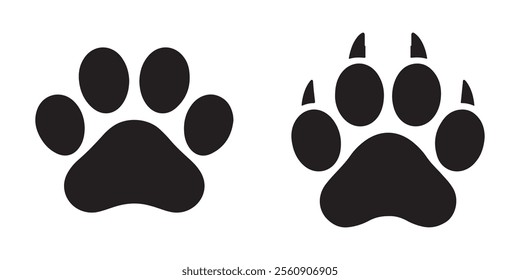 Simple black and white dog and cat paw prints.	
