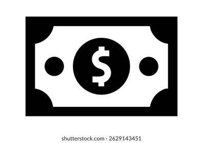 Simple Black and White Dollar Bill Icon