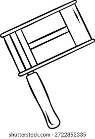 Simple black and white doodle of a carnival rattle. Sketch style icon for Mardi Gras, noisy celebration, party toy, or fanfare