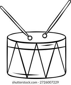 Einfaches schwarz-weißes Doodle einer Trommel. Sketch-Stil-Ikone für Mardi Gras, Karnevalsumzug, Rhythmus oder musikalisches Performance-Thema