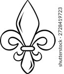 Simple black and white doodle of a fleur-de-lis symbol. Sketch style icon for Mardi Gras, heraldry, royalty, or New Orleans theme