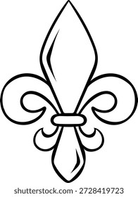 Simples rabiscar preto e branco de um símbolo de flor-de-lis. Ícone de estilo de esboço para o Mardi Gras, heráldica, realeza ou tema de Nova Orleans