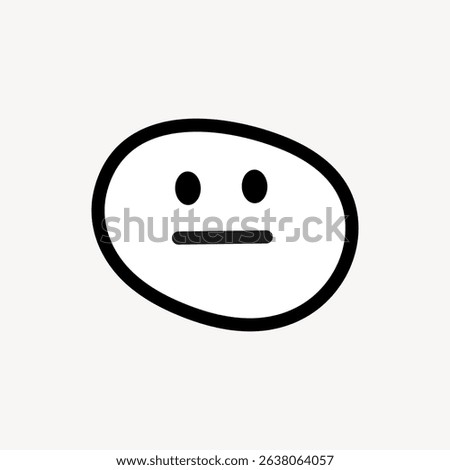 Simple black and white doodle of a neutral face. The face is expressionless, with a round shape and minimal features. Doodle face with neutral expression. Cute doodle vector.