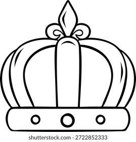 Simple black and white doodle of a royal crown. Sketch style icon for Mardi Gras king, carnival royalty, or victory concept
