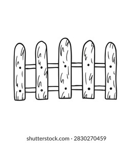 A simple black and white doodle of a small wooden fence section isolated on a white background
