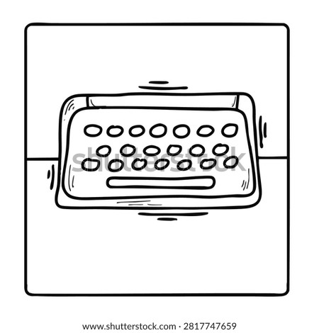 A simple black and white doodle style drawing of a generic computer keyboard seen from above isolated on a white background