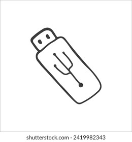 Simple Black and White Doodle of a USB Flash Drive on a Clean Background