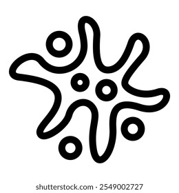 Simple black and white drawing of an amoeba, bacteria or virus, with an irregular shape resembling a starfish