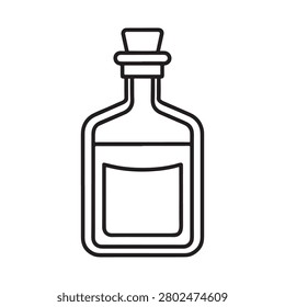 A simple black and white drawing of a bottle with a stopper on top isolated on white background