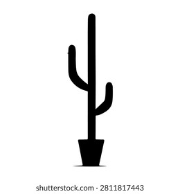 Simple black and white drawing of a cactus in a pot, suitable for minimalist art, botanical themes, or desert-inspired designs.
