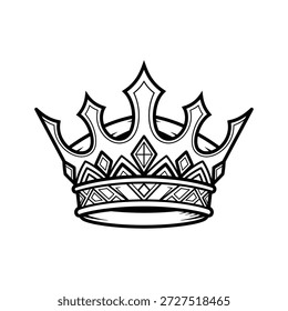 Simple black and white drawing of a crown on white background