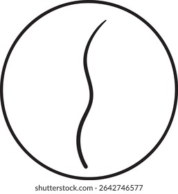 A simple black and white drawing featuring a wavy line contained within a circle, set against a plain white backdrop.