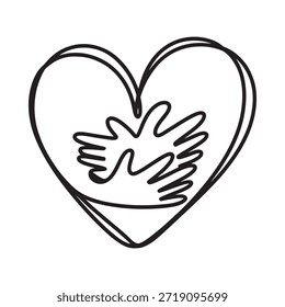 Un simple dibujo en blanco y negro de un corazón con una paloma en el interior