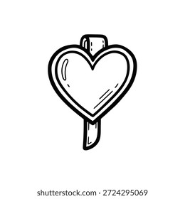 Simple dibujo en blanco y negro de una piruleta en forma de corazón