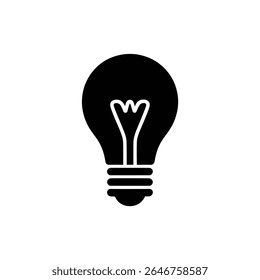 Desenho simples em preto e branco de uma lâmpada incandescente com uma forma clássica de lâmpada e design tradicional de filamento, centrado em um fundo branco.