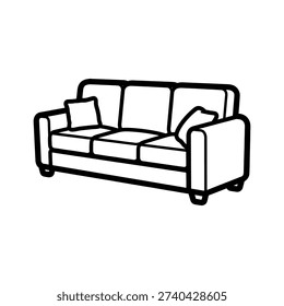 Simple black and white drawing of a modern sofa with cushions silhouette