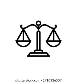 Eine einfache schwarz-weiße Zeichnung der Waage der Gerechtigkeit symbolisiert Fairness