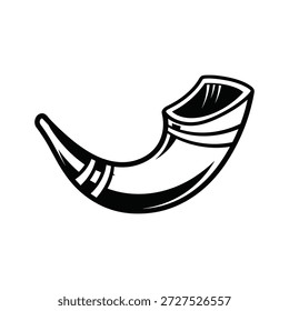 Simple dibujo en blanco y negro de un cuerno de shofar utilizado en las tradiciones judías