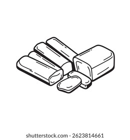 A simple black and white drawing shows a block of tofu cut into smaller pieces and slices.