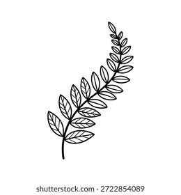 Simple dibujo en blanco y negro de un tallo con hojas sobre un fondo blanco