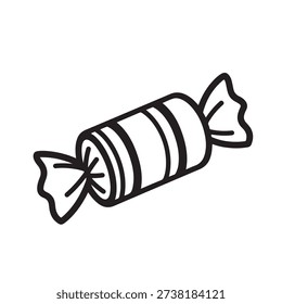 Simple black and white drawing of wrapped candy