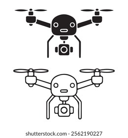 Simple Black and White Drone Icon Pair. Two stylized drone icons in a simple black-and-white outline design.