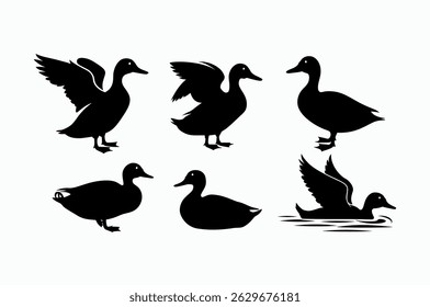 Simple Black and White Duck Silhouettes