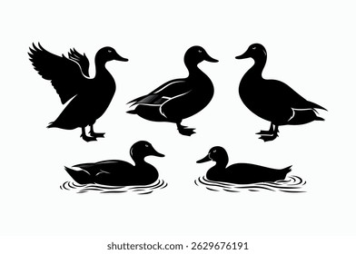 Simple Black and White Duck Silhouettes