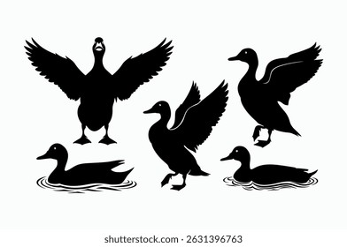 Simple Black and White Duck Silhouettes