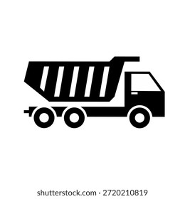 Simple Black and White Dump Truck Silhouette Heavy Equipment Icon
