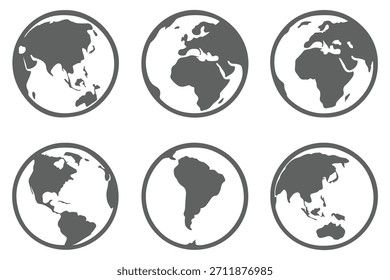 Simple Vector de globo de tierra blanco y negro. conjunto de iconos de globo Explore del mundo Conjunto de iconos de globo simple y elegante 