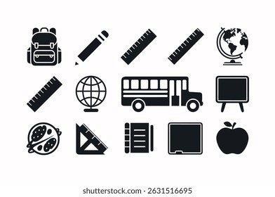Conjunto simples de ícones educacionais em preto e branco