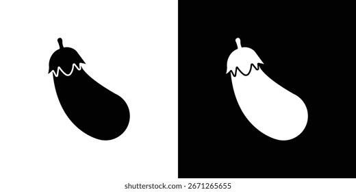 Icono de berenjena blanco y negro simple aislado en fondos blancos y negros. Perfecto para proyectos culinarios o de diseño.