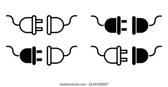 Einfache schwarz-weiße Stecker-Symbole mit Vektor-Design für Anschluss und Trennung