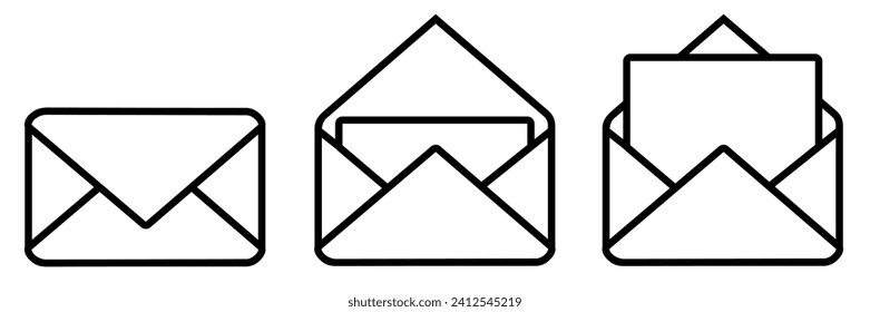 Simple black and white envelope icon set. Mail icon for app. Vector asset