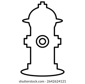 Simple black and white fire hydrant outline icon for design use. Clipart image isolated on background.